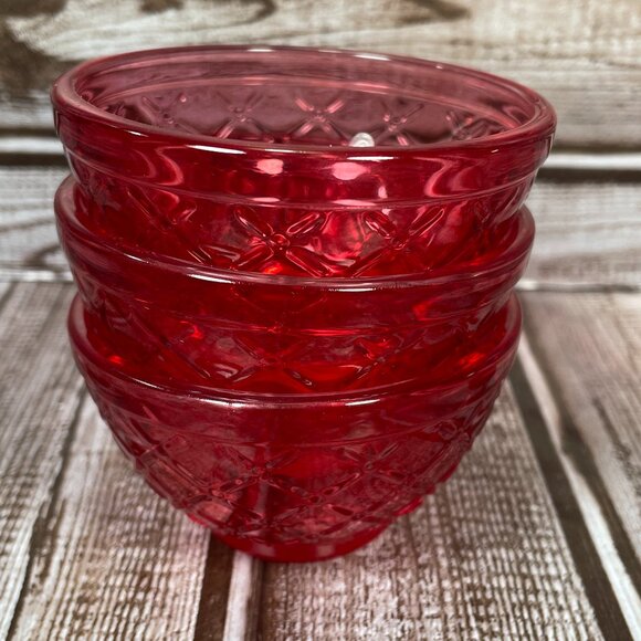 Set of 3 Pink Embossed Quilted Pattern Small Sauce Glass Bowls Ramekins 3.4 oz - Picture 4 of 6